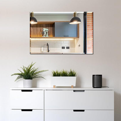 Frameless Bathroom Mirror for Wall, Rectangle Beveled Edge Mirror for Over Sink - Image 4