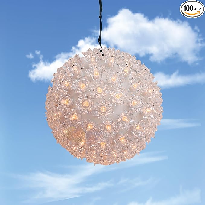 100 Clear Warm Christmas Sphere Light, UL Certified and Commercial Grade 7.5 Inches Hanging Sphere, for Indoor and Outdoor Party, Garden, Gate, Patio, Trees.