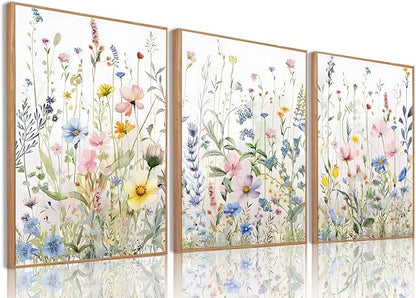 Bwodke Wildflower Wall Art Watercolor Botanical Floral Colorful Canvas Prints by Bwodke