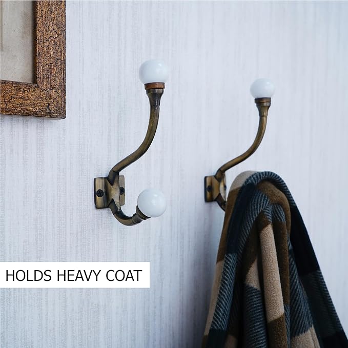 Indian Shelf Pack of 12 Heavy Duty Double Prong White Decorative Coat Hooks - Image 2