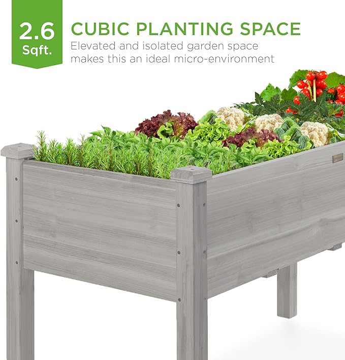 Best Choice Products 34x18x30in Raised Garden Bed, Elevated Wood Planter Box Stand for Kids, Backyard, Patio, Balcony w/Bed Liner, 150lb Capacity - Gray