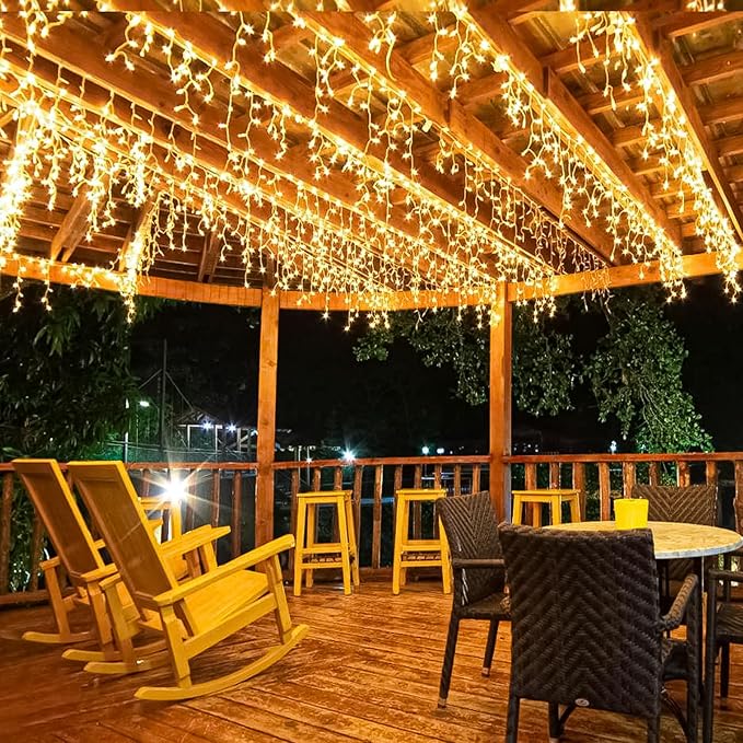 Icicle Christmas Lights, 98FT 1216 LED Icicle Lights for Outside with 228 Drops, 8 Modes Waterproof Twinkle String Lights for House Bedroom Wedding Holiday Decorations, Warm White