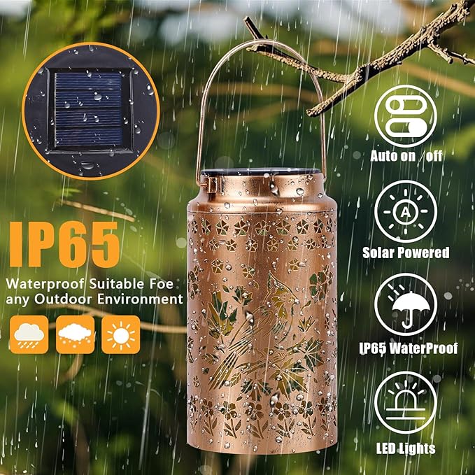 2 Pack Cardinal Solar Lanterns Outdoor Waterproof, Metal Hanging Lights Decorations for Garden Yard Lawn Patio, Cardinal Gifts for Women Mom Grandma Gardener for Mother'Day Christmas