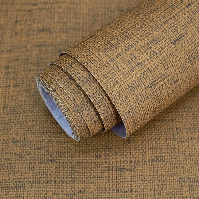 Grasscloth Peel and Stick Wallpaper 15.75x196.85inch Vintage Brown Removable by MANONIRIA