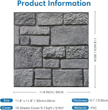 COMSTICKC 3D Wall Panel Peel and Stick, Faux Stone Wall Panel 10 Pcs 12"X12" - Image 5