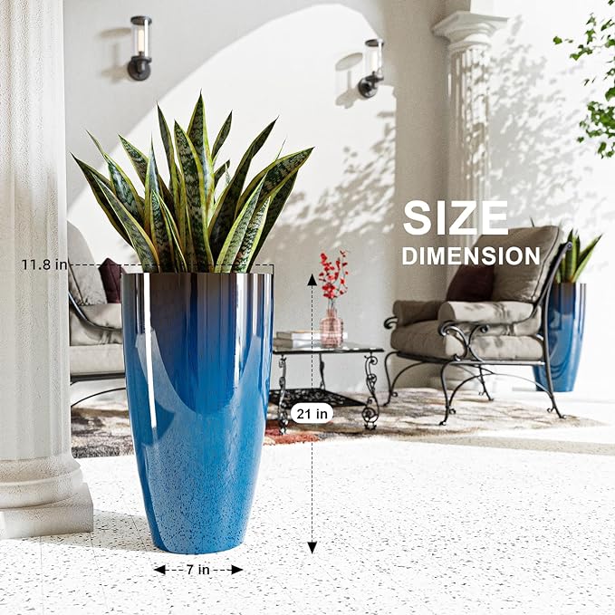 QCQHDU 21 inch Tall Planters for Indoor & Outdoor Plants, 2 Pack Sturdy Plant-Flower-Tree Pots for Front Porch Patio Deck Living Room Decor