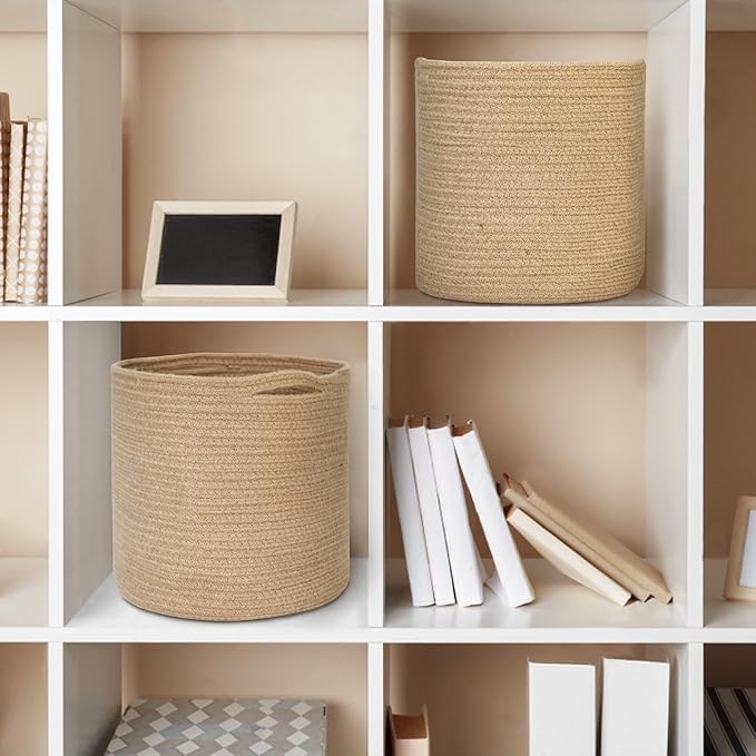 Woven Jute Plant Basket, Wicker Basket Planter for 10 inch Pot, Round Indoor Outdoor Tree Pot Cover, Small Boho Storage Bin Organizer, Rustic Basket for Plants and Home Decor, 11”X11”