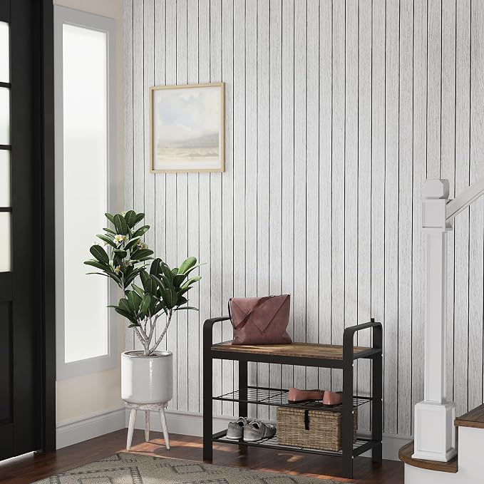 VEELIKE Whitewashed Wood Slat Wall Panels Peel and Stick Wood Wall Panel - Image 2