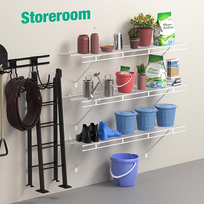 HAUSHOF Closet Shelves Wall Mounted 2-Pack, 4 ft x 12in White Wire Shelving - Image 2