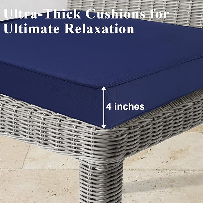 Outdoor Chair Cushions Set of 2 for Patio Furniture 24x24x4 Inch Waterproof Patio Chair Cushion 3 Year Color Fastness Square Elastic Foam Garden Sofa Couch Pads with Ties and Handle,Blue