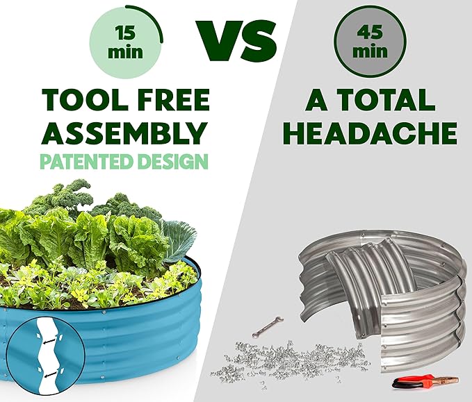 Round Galvanized Raised Garden Bed // 4×4×1 ft (2-Pack) Galvanized Raised Garden Beds Outdoor for Gardening, Vegetables, Flowers // Patented Tool-Free Design Round Planter (Teal)