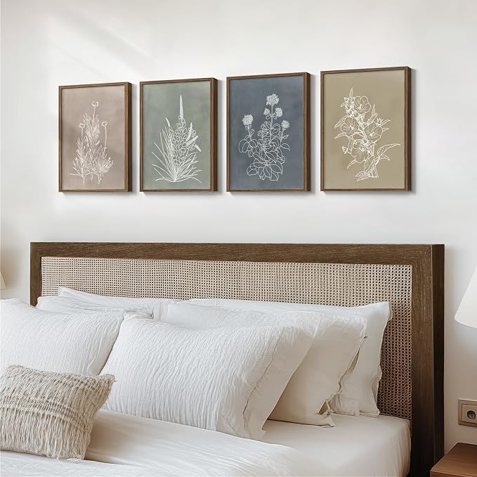 Framed Boho Botanical Wall Art for Living Room, 4 Piece Rustic Floral Canvas - Image 2