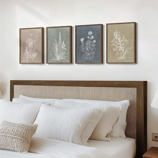 Framed Boho Botanical Wall Art for Living Room, 4 Piece Rustic Floral Canvas - Image 2