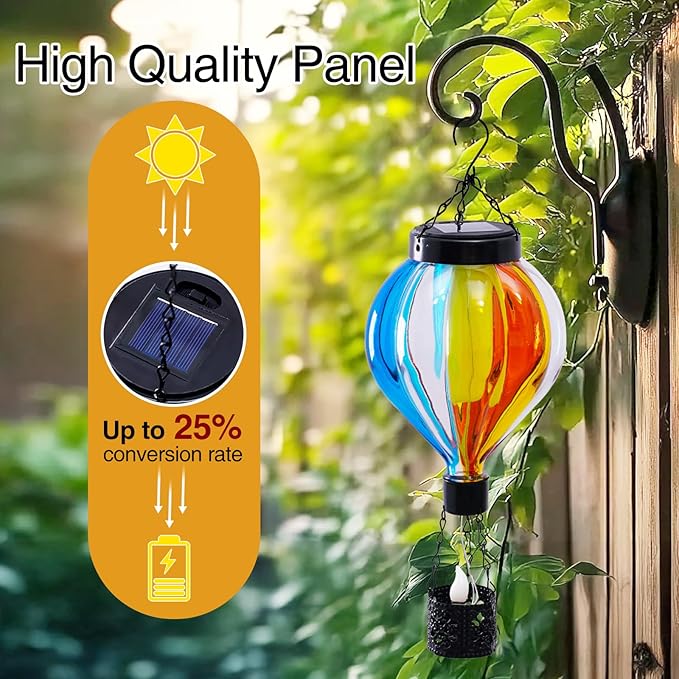 Hot Air Balloon Solar Lantern with Flickering Flame Christmas Gifts for Women Grandma Mom Outdoor Hanging Light Solar Decorative Air Balloon Lamp for Garden Patio Yard and Home (Blue & Yellow)