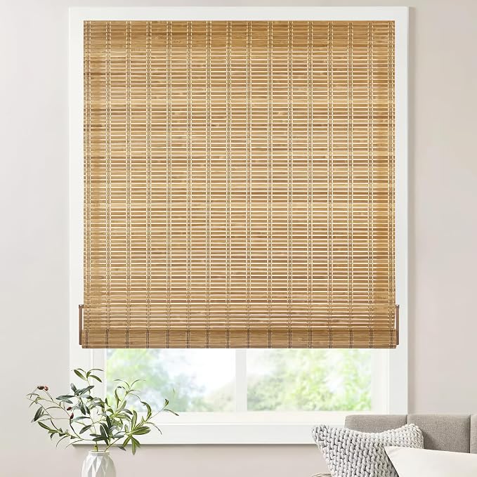 LazBlinds No Tools No Drill Bamboo Roller Shades, Custom Cordless Bamboo Blinds by LazBlinds