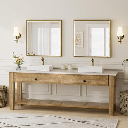 Gold Bathroom Mirror 36x36 Inch Square Beveled Bathroom Vanity Mirror Brushed - Image 7