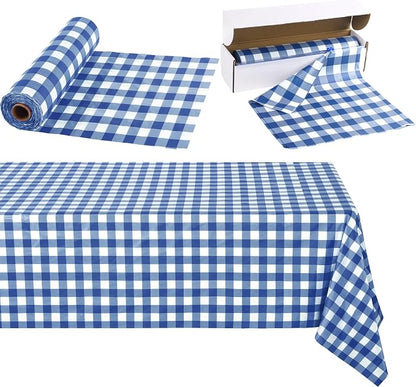 Kochorie 54 Inch x 100 Ft Blue Checkered Plastic Table Cloth Roll Disposable by Kochorie