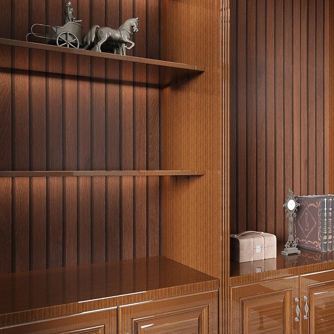 VEELIKE Walnut Wood Slat Peel and Stick Wallpaper Wood Contact Paper - Image 5
