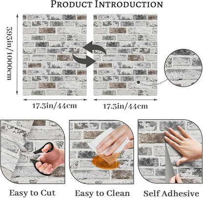 Brick Wallpaper Peel and Stick Wallpaper 17.3"x393" Grey and White 3D Brick - Image 3