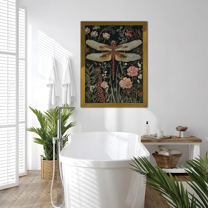 Framed Hand Drawn Sandstone Dragonfly Wall Art, Vintage 3D Textured Nature - Image 5