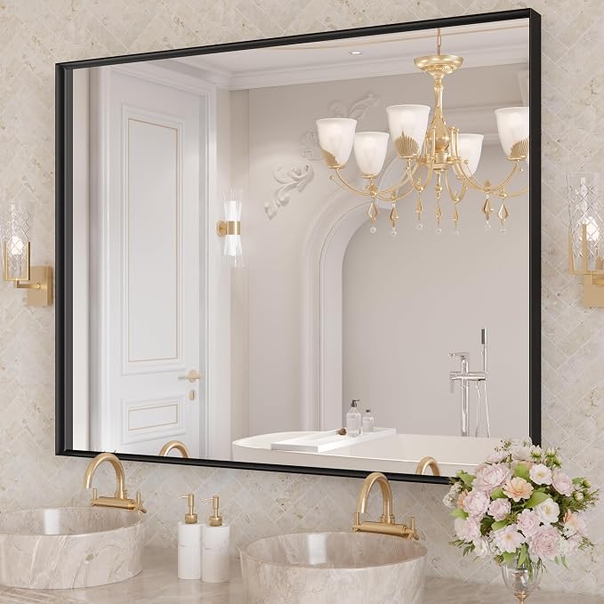 LOAAO Black Bathroom Mirror 40"X36" by LOAAO