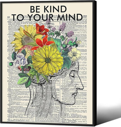 Be Kind To Your Mind Quote Poster Prints Mental Health Canvas Wall Art 12x16 by Medpol