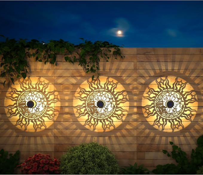 gardencave 4 Pack Solar Fence Lights Metal Solar Powered Outdoor Wall Deck - Image 2