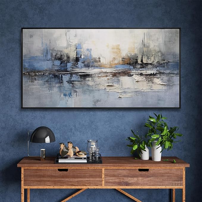 Abstract Wall Art Blue and White Reflection Large Size Framed Artwork Wall - Image 6
