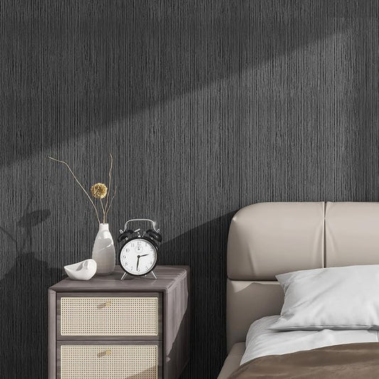 Grasscloth Textured Wallpaper Gray Peel and Stick 24inX393in Fabric Wall Paper - Image 2