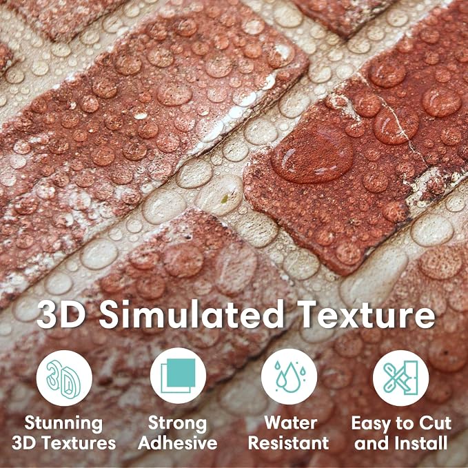 Commomy 3D Peel and Stick Brick, Ultralight Thin PVC Faux Brick Wall Panels - Image 2