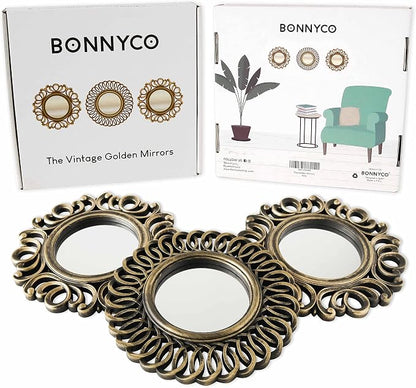 BONNYCO Wall Mirrors Pack of 3, Round Gold Mirrors - Image 2