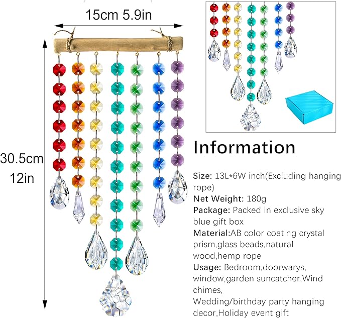 Hanging Crystal Prism Suncatcher Window Garden Decoration Ornament Rainbow Glass Beads Chain Pendant Crystal Wind Chimes