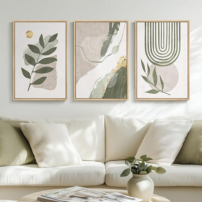 Large Framed Boho Sage Green Abstract Wall Art by MXART
