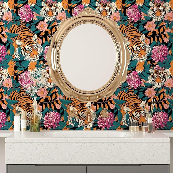BOKEBEVE Tiger Head Peel and Stick Wallpaper￼ Animal Print Wallpapers Blue - Image 6