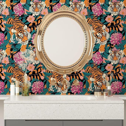 BOKEBEVE Tiger Head Peel and Stick Wallpaper￼ Animal Print Wallpapers Blue - Image 6