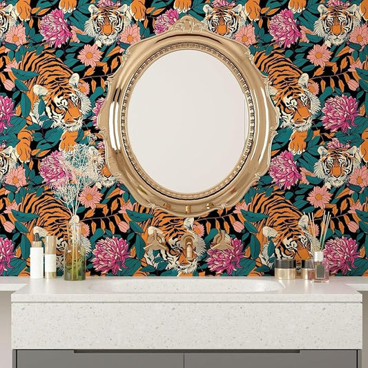 BOKEBEVE Extra Long Tiger Stick and Peel Wallpaper Vintage Floral Contact Paper - Image 2