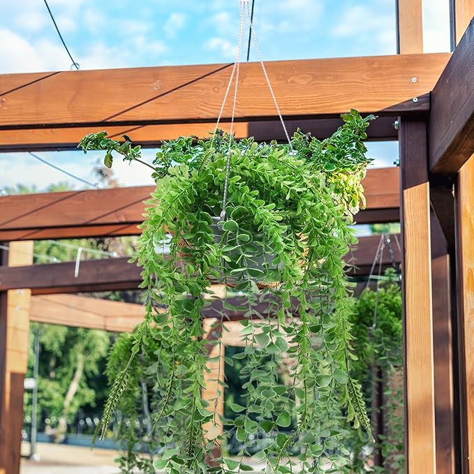 Tioncy 50 Pcs Plastic Hanging Planter Round Hanging Pot for Plants Containers with Hook Flower Plant Pots Holders for Outdoor Indoor Plant Balcony Garden Decor(Gray White)