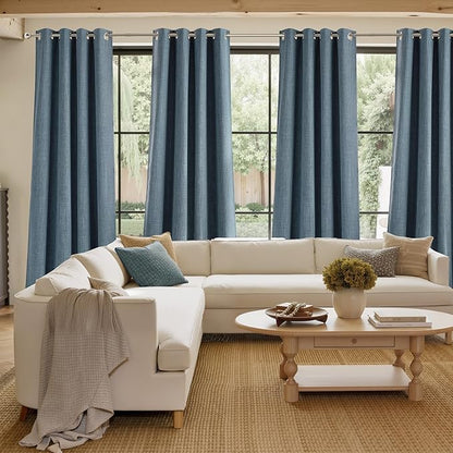NICETOWN Short Faux Linen Mist Blue Blackout Curtains 63 inches Long - Image 4
