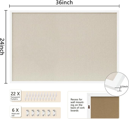 DAHAPYBOO Cork Board with Linen White 2Pack, Bulletin Board 36"x24" Hanging - Image 2