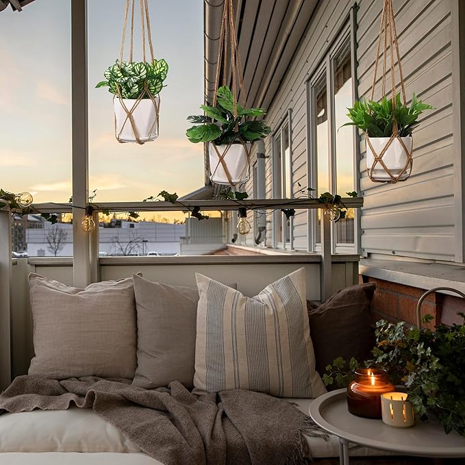 YIBOT 3 Pack Macrame Plant Hanger Indoor Hanging Planter Basket with 3 Hooks, 35"/29"/23" Hang Flower Pot Plant Holder for Indoor Outdoor Decorations, Brown (POTS NOT Included)