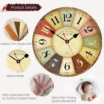 VIKMARI 8 Inch Silent Non-Ticking Wall Clock Arabic Numerals Retro Clocks - Image 2