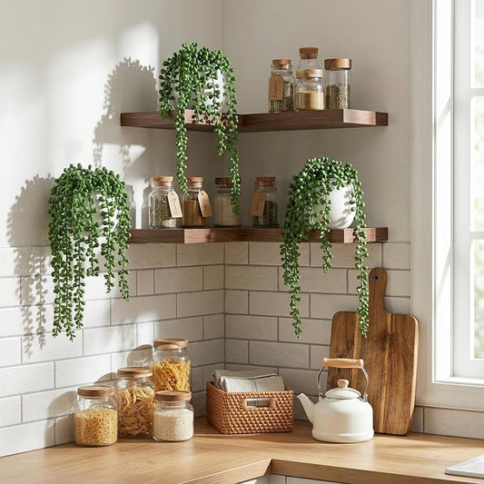 MyGift Artificial Faux String of Pearls Plants in White Ceramic Wall Hanging - Image 2