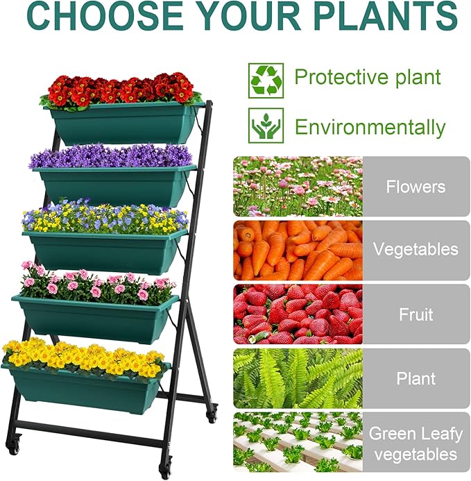 EDOSTORY 4.5 FT Height Vertical Garden Planter Removable Pale Green Raised Bed Box with 5 Container Boxes,Digging Claw Gloves,Trowel,Purning Shears for Outdoor Vegetables Flowers