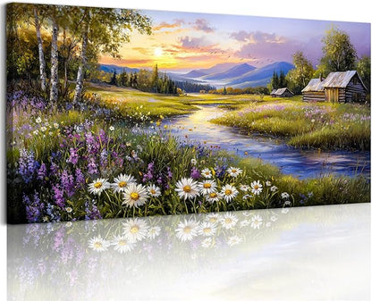 SERIMINO Large Wall Art for Living Room, River Landscape Wall Art, Meadow by SERIMINO