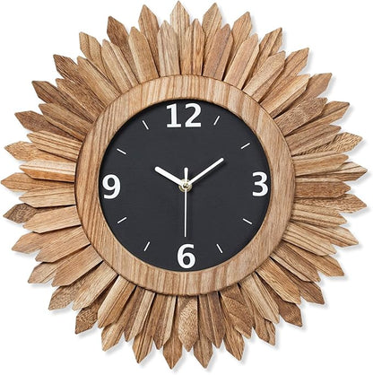 Honiway 16 Inch Wall Clocks, Rustic Wood Boho Sunburst Decorative Wall Clock by Honiway