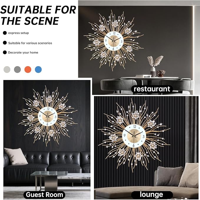 SIN&MI Large Wall Clocks, Silent Sunflower Shape Chic Decorative Wall Clock - Image 4