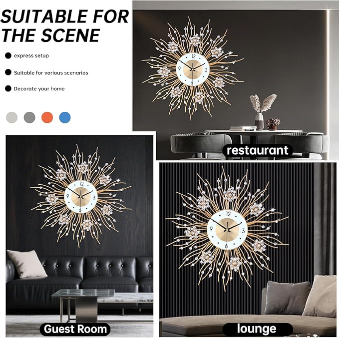 SIN&MI Large Wall Clocks, Silent Sunflower Shape Chic Decorative Wall Clock - Image 3