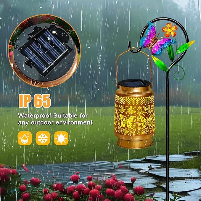 2 Pack Solar Lanterns Outdoor Waterproof,Butterfly Solar Lights Garden Decor Gifts for Mom Women Grandma Decoration Outside for Yard, Patio,Backyard,Porch