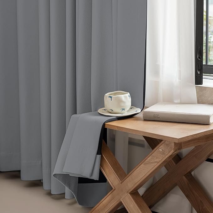 FMFUNCTEX 100% Dark Grey Blackout Curtains - Image 5