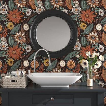Laatse Boho Wallpaper Peel and Stick, Vintage Floral Contact Paper 17.5" x - Image 3